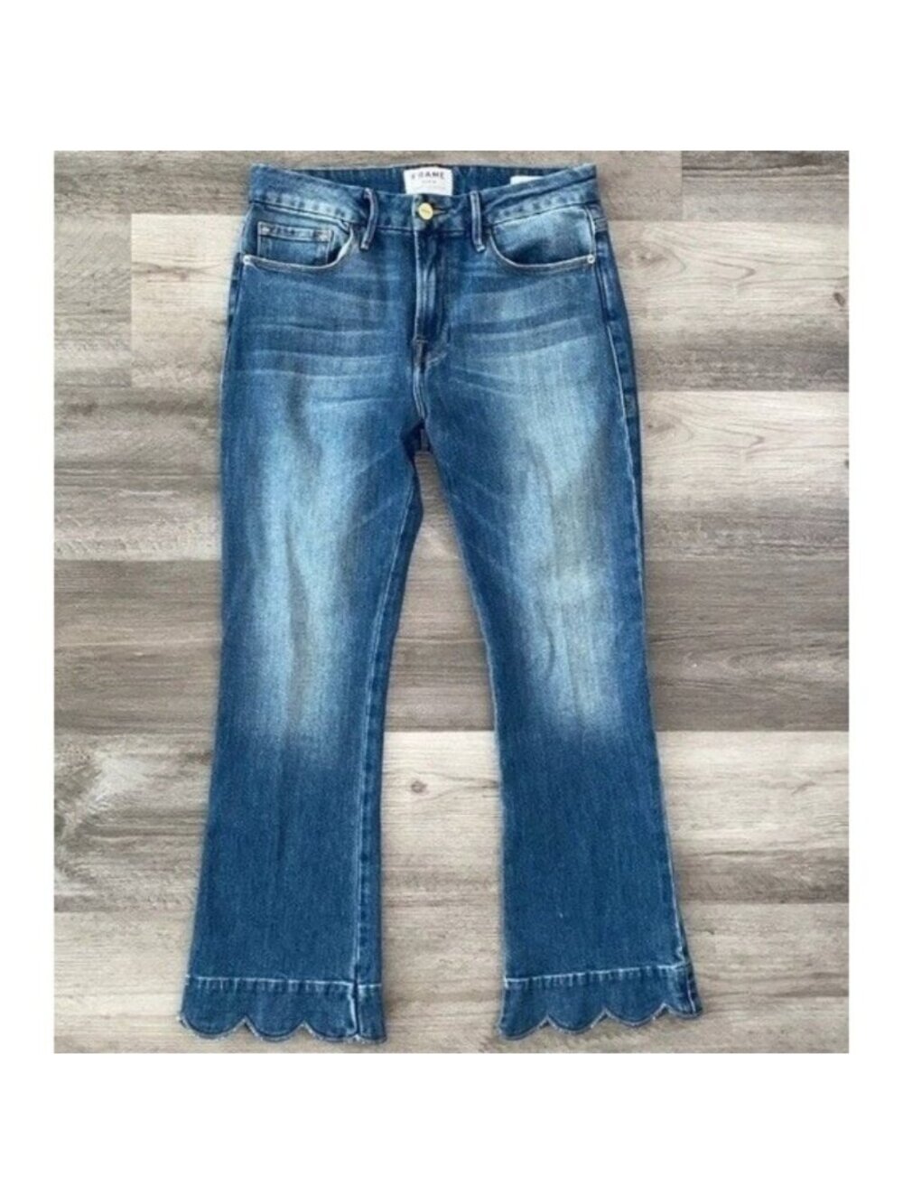 FRAME Le Crop Mini Boot Cut Scallop Hem Jeans Mt Snow Blue Wash Retro $250 Sz 27